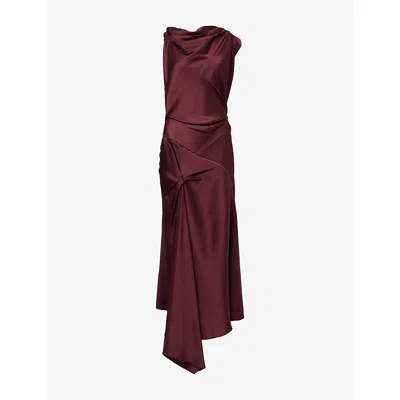 VICTORIA BECKHAM WOMENS CINNABAR RED DRAPED SLIM-FIT WOVEN MIDI DRESS
