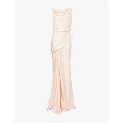 Victoria Beckham Womens Cloud Blossom Asymmetric-drape Silk-jacquard Gown In Pink