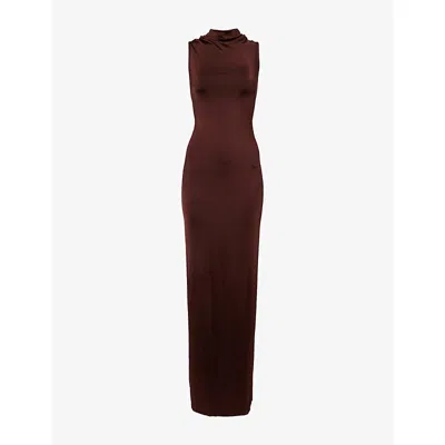 Victoria Beckham Womens Coco Twisted Sleeveless Stretch-woven Maxi Dress In Brown