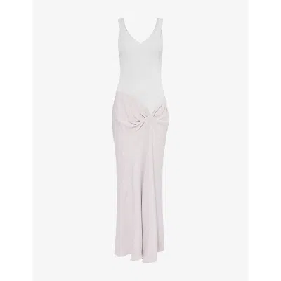 Victoria Beckham Womens Crepe-and-ribbed Shoulder-straps Stretch-woven Blend Midi Dress Heather