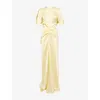 Victoria Beckham Womens Daffodil Yellow Ruched Split-short-sleeves Woven Maxi Dress In Yellow