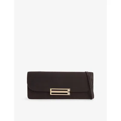 Victoria Beckham Womens Dark Brown Dorian Flap Leather Clutch