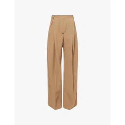 Victoria Beckham Womens Dark Camel Charlee Wide-leg High-rise Wool Trousers In Nude