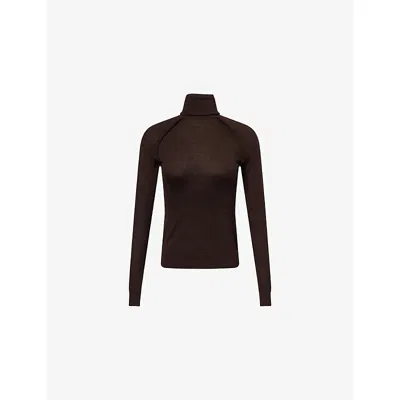 Victoria Beckham Womens High-neck Merino Wool Knitted Top Dark Chocolate In Brown