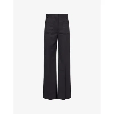 Victoria Beckham Womens Dark Grey Melange Alina Tailored Wool-blend Trousers In Black
