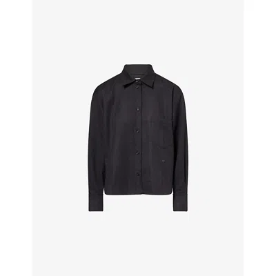 Victoria Beckham Womens Dark Grey Melange Ellys Long-sleeve Wool Shirt In Black