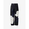 Victoria Beckham Womens Dark Navy Pale Rose Floral-motif Woven Cargo Trousers In Black
