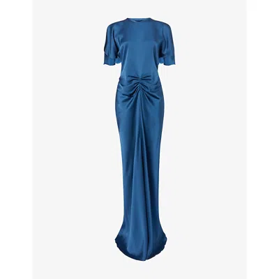 Victoria Beckham Womens Dark Ocean Isabella Draped Satin Gown In Blue