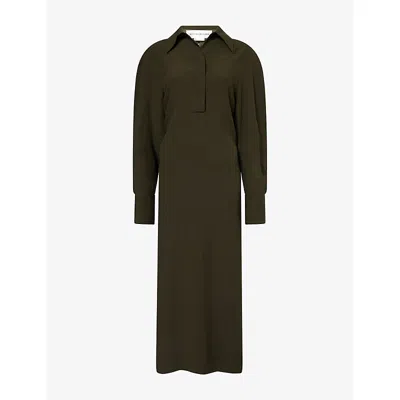 Victoria Beckham Womens Dark Olive Regular-fit Long-sleeves Woven Midi Dress In Green