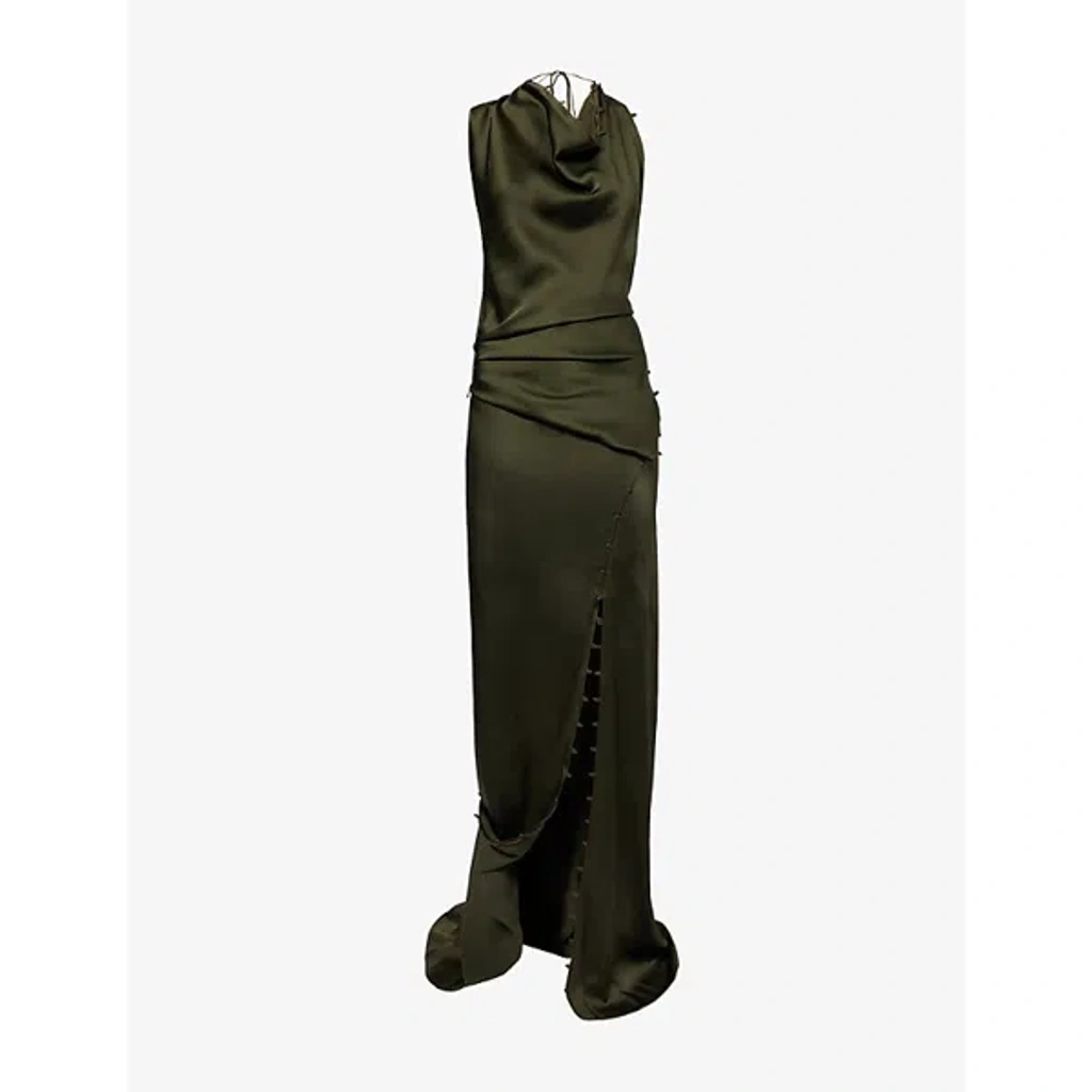 victoria beckham dark green dress Victoria Beckham Dark Aqua Green Long Dress with Front Zip – MAYFEYR