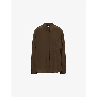 Victoria Beckham Womens Rouleaux-trim Silk Blouse Dark Olive In Green