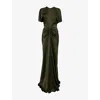 Victoria Beckham Womens Dark Olive Split-short-sleeve Regular-fit Woven Midi Dress In Green