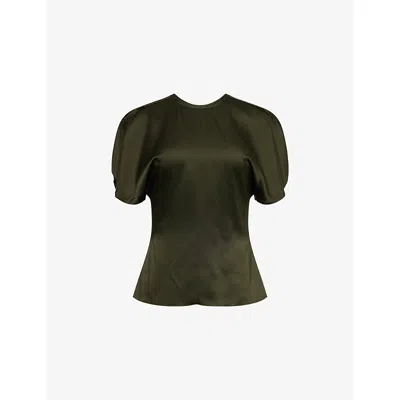 Victoria Beckham Womens Dark Olive Split-short-sleeves Round-neck Woven Top In Green