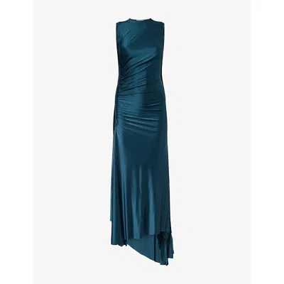 Victoria Beckham Womens Dark Teal Twist Asymmetric-hem Woven Midi Dress In Blue