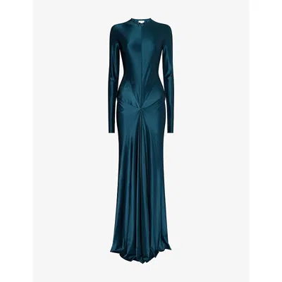 Victoria Beckham Womens Dark Teal Zip-front Cut-out Stretch-jersey Maxi Dress In Blue