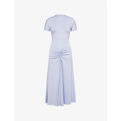 Victoria Beckham Womens Gathered Short-sleeve Stretch-woven Midi Dress Delphinium In White