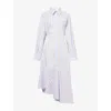 Victoria Beckham Womens Delphinium Ss Orange Striped Long-sleeves Cotton-poplin Midi Dress In White