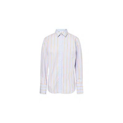 Victoria Beckham Womens Delphinium Ss Orange Striped Long-sleeves Cotton-poplin Shirt In Blue