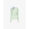 Victoria Beckham Draped Top With Asymmetric Detail And Long Sleeves In Jade Iceberg