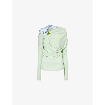 Victoria Beckham Womens  Draped Two-toned Jersey Top In Jade Iceberg