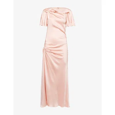 Victoria Beckham Womens Dusty Pink Cap Draped-sleeve Satin Midi Dress In Orange