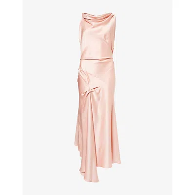 Victoria Beckham Womens Dusty Pink Posy Twisted Satin Midi Dress