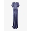 Victoria Beckham Womens Eclipse Isabella Ruched Satin Gown In Blue