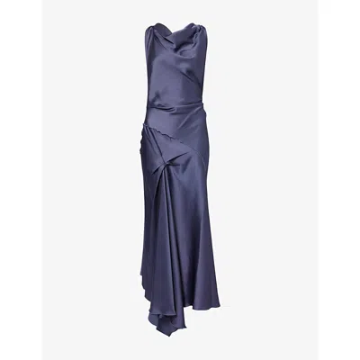 Victoria Beckham Womens Eclipse Posy Twisted-shoulder Satin Midi Dress In Purple