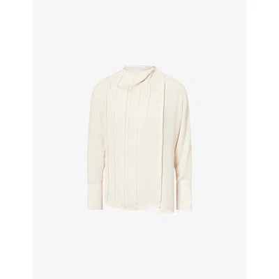 Victoria Beckham Womens Elderflower Seam-detail High-neck Woven Blouse In Neutral