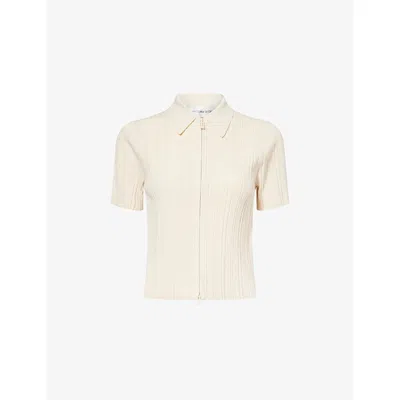 Victoria Beckham Womens Elderflower Short-sleeve Collared-neckline Ribbed Polo Top In Neutral