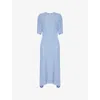 Victoria Beckham Womens Flared Short-sleeves Stretch-woven Blend Midi Dress Bluebell In Blue