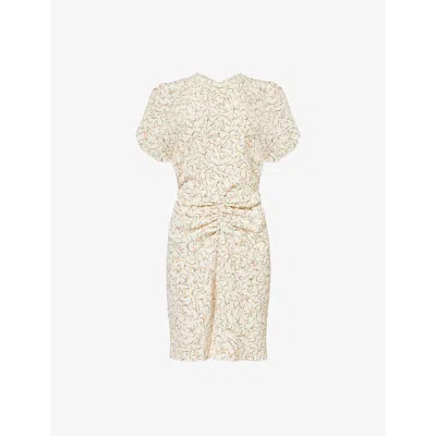 Victoria Beckham Womens Floral Ovation Peach Gathered Floral-print Woven Mini Dress