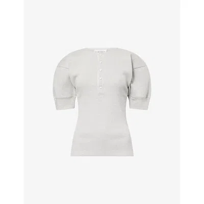 Victoria Beckham Womens Grey Marl Ribbed Short-sleeves Stretch-cotton Top In Gray