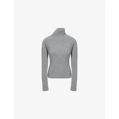 Victoria Beckham Womens Cowl-neck Ribbed Wool-blend Jumper Grey Melange In Gray