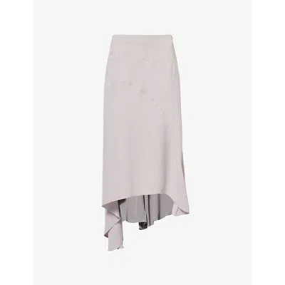 Victoria Beckham Womens  Spiral-seam Asymmetric Woven Midi Skirt In Heather