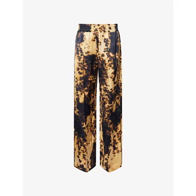 Victoria Beckham Womens Honey Dark Teak Abstract-print Wide-leg Woven Trousers In Animal Print