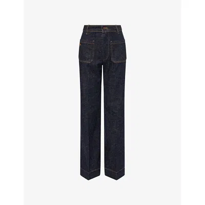 VICTORIA BECKHAM WOMENS INDIGO WHITE ALINA WIDE-LEG DENIM JEANS