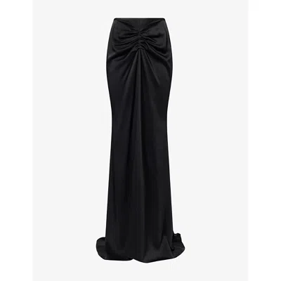 Victoria Beckham Womens Isabella Gathered-detail Crepe-back Satin Maxi Skirt Black In Blue