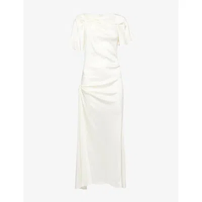 Victoria Beckham Womens Ivory Cap Draped-sleeve Satin Midi Dress In White