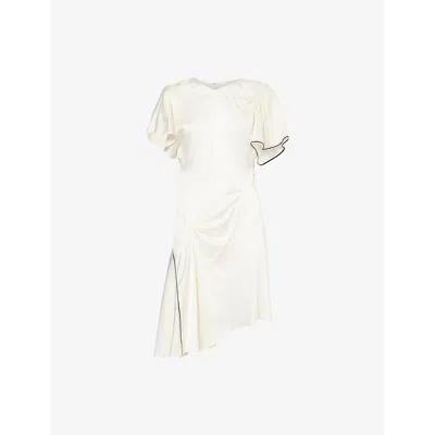 VICTORIA BECKHAM WOMENS IVORY DRAPED CONTRAST-TRIM ASYMMETRIC SATIN MINI DRESS