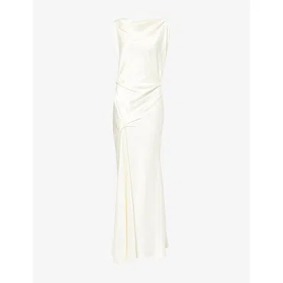 Victoria Beckham Womens Ivory Posy Asymmetric Draped Satin Gown In White