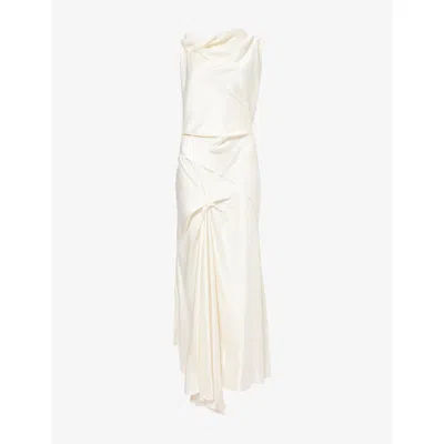 Victoria Beckham Womens Ivory Posy Twisted-shoulder Satin Midi Dress In White