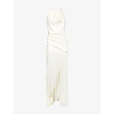 Victoria Beckham Womens Ivory Rouleaux Draped Satin Maxi Dress In Neutral