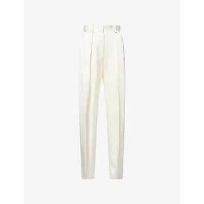 Victoria Beckham Womens Ivory Wide-leg Pleated Crepe Trousers In Neutral