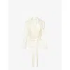 Victoria Beckham Satin Wrap Blouse Belted Waist Long Sleeves In White