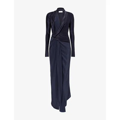 Victoria Beckham Womens Lea Knot-detail Woven Midi Dress Navy In Blue