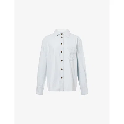 Victoria Beckham Womens Relaxed-fit Embossed-branding Cotton-denim Shirt Light Azul