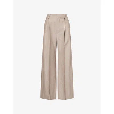 Victoria Beckham Womens Limestone Pleated Wide-leg Virgin-wool Trousers In Neutral