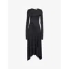 Victoria Beckham Long Sleeve Dress Asymmetric Hem Detail In Black