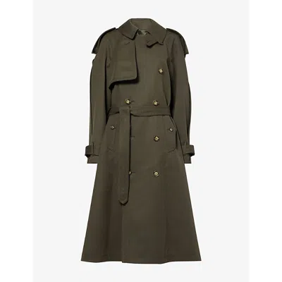 Victoria Beckham Womens Longline Double-breasted Wool Trench Coat Golden Ember In Green